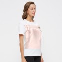 Camiseta Feminina Branca Estampa Listrada Básica Casual