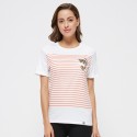 Camiseta Feminina Branca Estampa Listrada Básica Casual