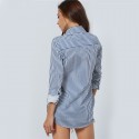 Blue Striped Social Shirt Women's Long Sleeve Business Shirt