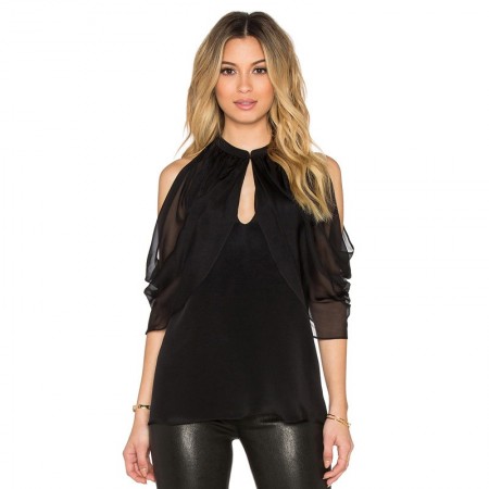 Women's Black Blouse With Dropped Shoulder Bag 3/4 Festa Clube