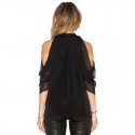 Women's Black Blouse With Dropped Shoulder Bag 3/4 Festa Clube