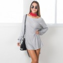 Vestido Feminino Vinho Assimetrico Manga Média Gola aberta Casual