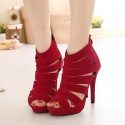 Women's Shoe Red Velvet Thin High Boot Party and Ballad