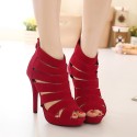 Women's Shoe Red Velvet Thin High Boot Party and Ballad