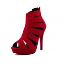 Women's Shoe Red Velvet Thin High Boot Party and Ballad