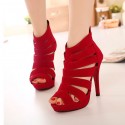 Women's Shoe Red Velvet Thin High Boot Party and Ballad