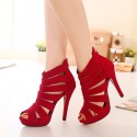 Women's Shoe Red Velvet Thin High Boot Party and Ballad