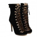 Women's Boots Black Cladding with Ties Coutry