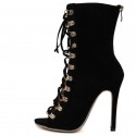 Women's Boots Black Cladding with Ties Coutry