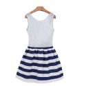 Summer Striped Short Dress White and Blue