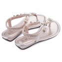 Women's Flat Sandal With Pearls Casual Black and Gold