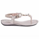 Sandalia Flat Feminina Com Perolas Rasteira Casual Preteada e Dourada