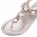 Sandalia Flat Feminina Com Perolas Rasteira Casual Preteada e Dourada