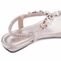 Sandalia Flat Feminina Com Perolas Rasteira Casual Preteada e Dourada