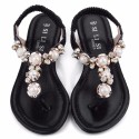 Sandalia Flat Feminina Com Perolas Rasteira Casual Preteada e Dourada