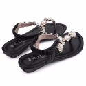 Sandalia Flat Feminina Com Perolas Rasteira Casual Preteada e Dourada