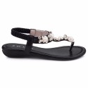 Sandalia Flat Feminina Com Perolas Rasteira Casual Preteada e Dourada