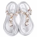 Women's Flat Sandal With Pearls Casual Black and Gold