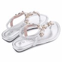 Sandalia Flat Feminina Com Perolas Rasteira Casual Preteada e Dourada