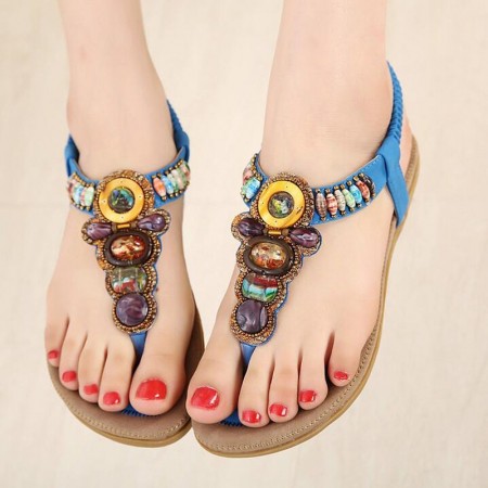 Gypsy Casual Women's Sandal with Colorful Stones Decorated