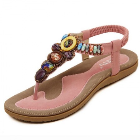 Gypsy Casual Women's Sandal with Colorful Stones Decorated