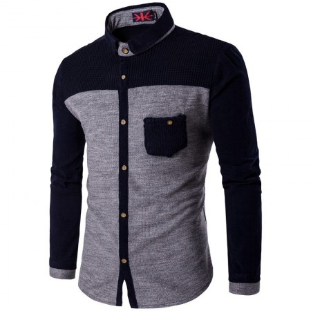 Men's Casual Shirt Long Sleeve Winter Fashion Button Gray