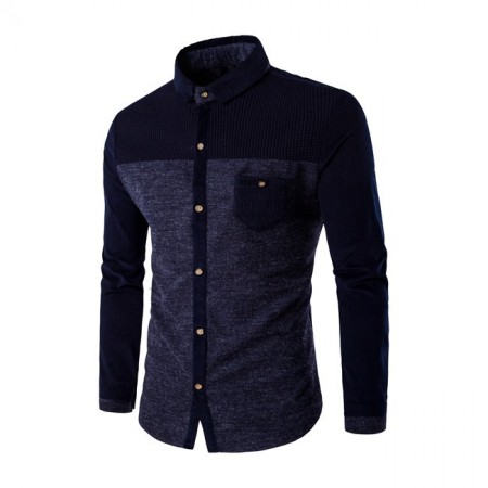 Men's Casual Shirt Long Sleeve Winter Fashion Button Gray