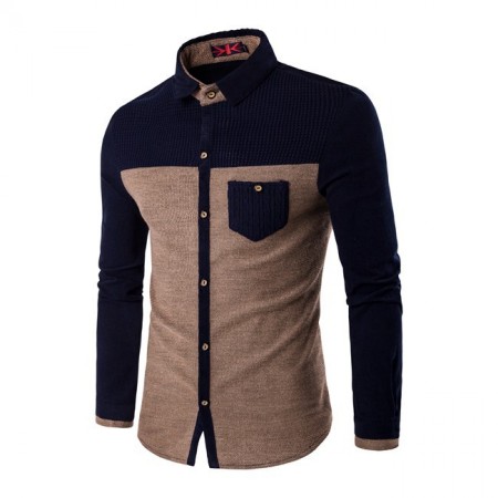 Men's Casual Shirt Long Sleeve Winter Fashion Button Gray