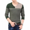 Winter T-Shirt V-Neck Plaid Sweater Men's Long Sleeve