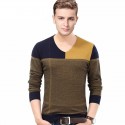 Winter T-Shirt V-Neck Plaid Sweater Men's Long Sleeve