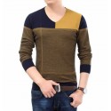 Winter T-Shirt V-Neck Plaid Sweater Men's Long Sleeve