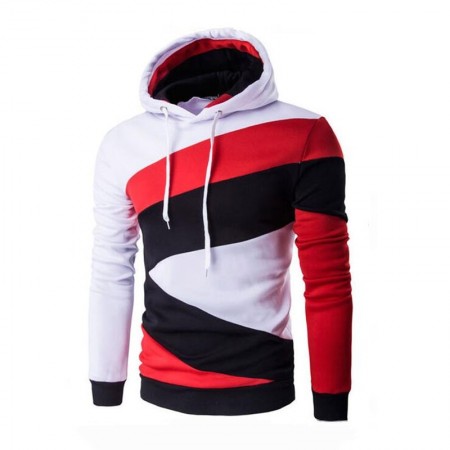 Moletom Masculino Listrado com Capuz e Cadarço Moda Inverno Vermelho