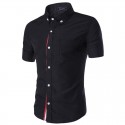 Black Social Shirt Red Line Short Sleeve Men's Casual Button