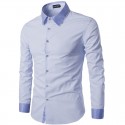 Camisa Social Masculina Lisa Slim Fit Algodão Claro Manga Longa Azul