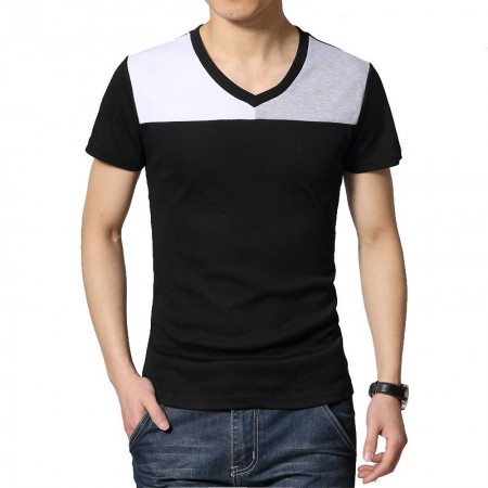 Men's Two Colors Black T-Shirt Casual Short Sleeve V-Neck