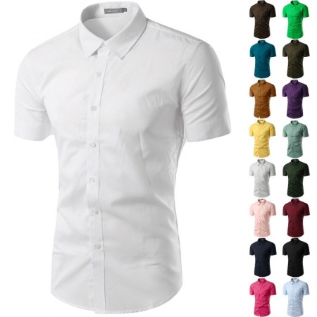 Camisa Social Masculina Casual Manga Curta Varias Cores Estampa Lisa