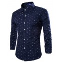 Social Shirt Dark Blue Polka Dot Button Long Sleeve