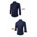 Social Shirt Dark Blue Polka Dot Button Long Sleeve