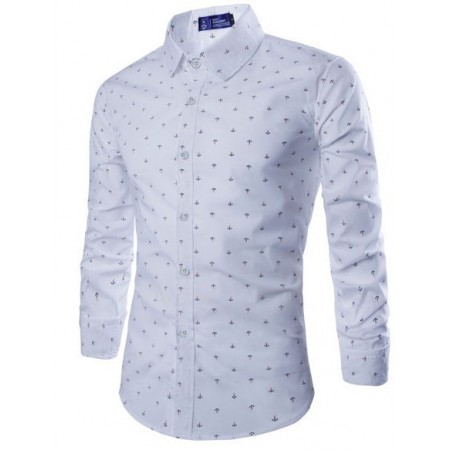 Social Shirt Dark Blue Polka Dot Button Long Sleeve