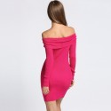 Short Dress Pink Bow Neckline Shoulder Long Sleeve Casual Summer