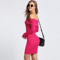 Vestido Curto Rosa Decote Canoa Ombro Manga Comprida Casual de Verão