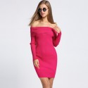 Short Dress Pink Bow Neckline Shoulder Long Sleeve Casual Summer