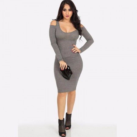 Women's Dress Gray Medium Medium Long Sleeve Tight Club Party