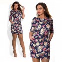 Casual Short Female Dress Black Floral Pattern Rose Fashion Plus Size