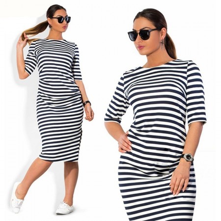 Dress Female Striped Fashion Black and White Beach Casual Plus Size