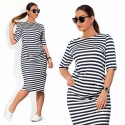 Vestido Feminino Listrado Moda Praia Preto e Branco Casual Plus Size