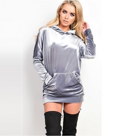 Dress Pullovers Women's Sweatshirt in Velvet Metallic Gray Hooded