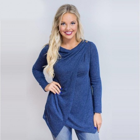 Asymmetric Blouse Long Blend Long Sleeve Casual