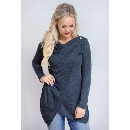 Asymmetric Blouse Long Blend Long Sleeve Casual