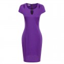 Short Female Dress Purple Leaked Short Sleeve Fine Work Belt
